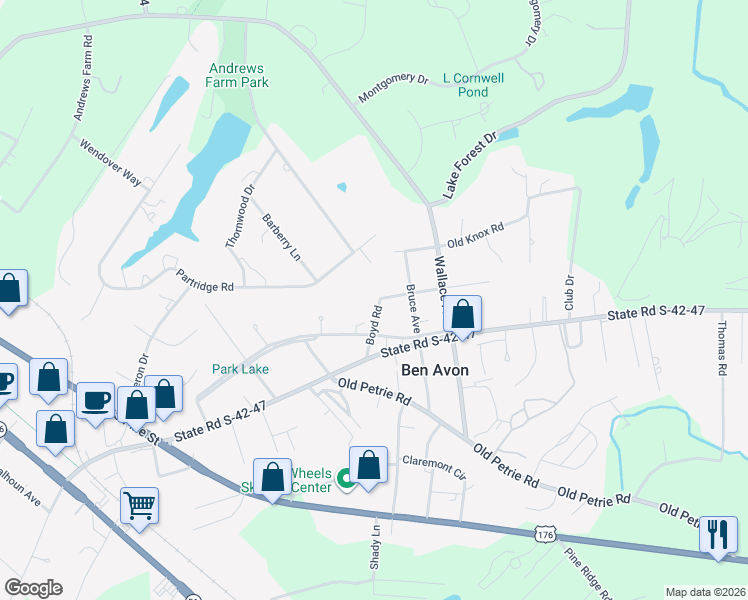 map of restaurants, bars, coffee shops, grocery stores, and more near 2396 Scott Street in Spartanburg