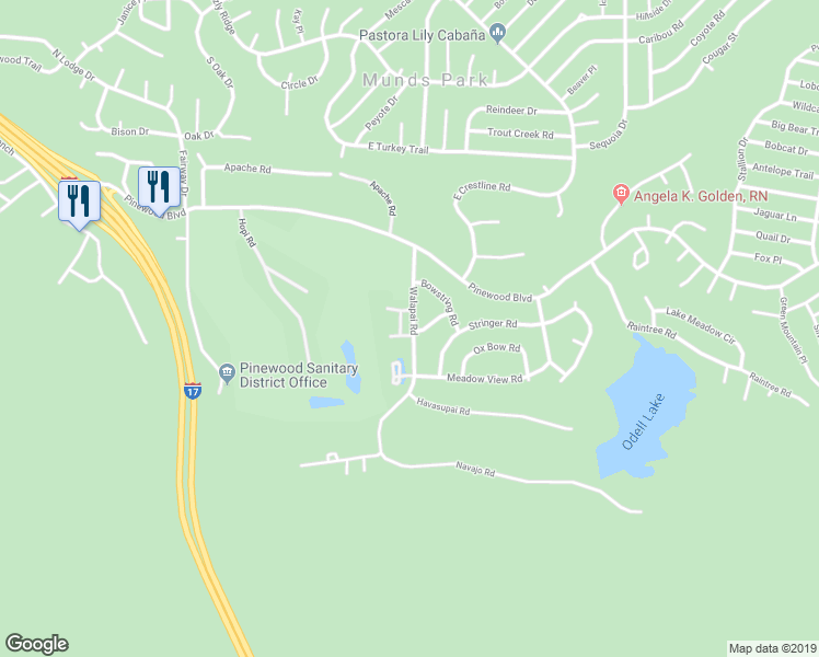 map of restaurants, bars, coffee shops, grocery stores, and more near 17810 Walapai Road in Munds Park