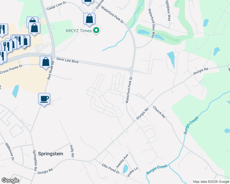 map of restaurants, bars, coffee shops, grocery stores, and more near 117-429 Waterford Park Drive in Rock Hill