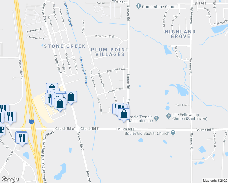 map of restaurants, bars, coffee shops, grocery stores, and more near 5290 Pear Drive in Southaven