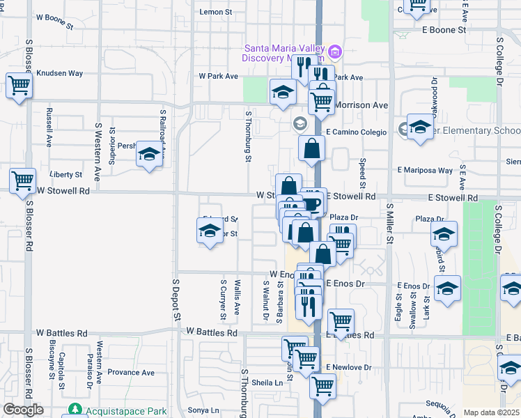 map of restaurants, bars, coffee shops, grocery stores, and more near 1317 Ronald Place in Santa Maria