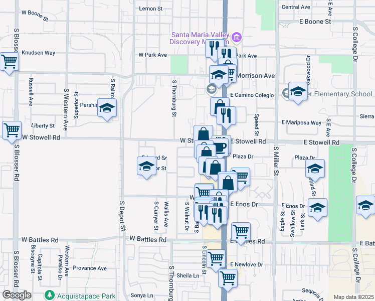 map of restaurants, bars, coffee shops, grocery stores, and more near 1317 Ronald Place in Santa Maria