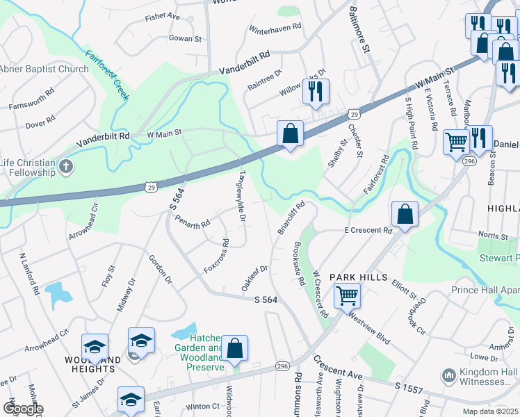map of restaurants, bars, coffee shops, grocery stores, and more near 7 Buckthorn Road in Spartanburg