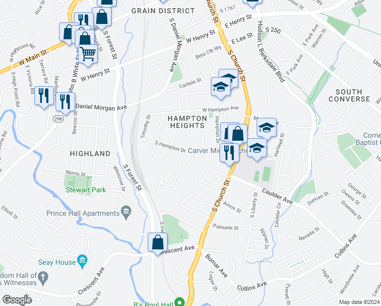 map of restaurants, bars, coffee shops, grocery stores, and more near 541 Cecil Court in Spartanburg