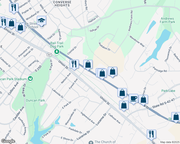 map of restaurants, bars, coffee shops, grocery stores, and more near in Spartanburg