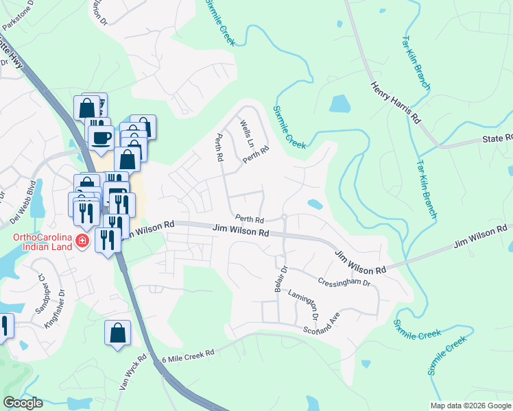 map of restaurants, bars, coffee shops, grocery stores, and more near 5021 Kinross Lane in Indian Land
