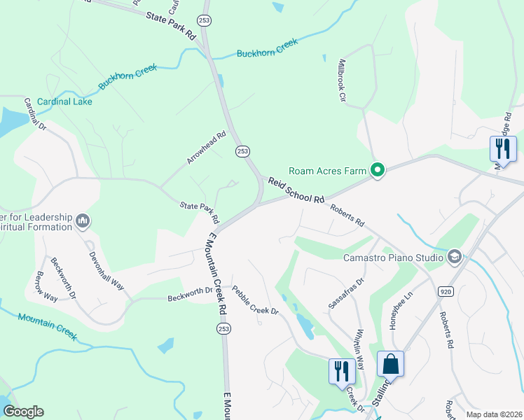 map of restaurants, bars, coffee shops, grocery stores, and more near 1823 Reid School Road in Taylors