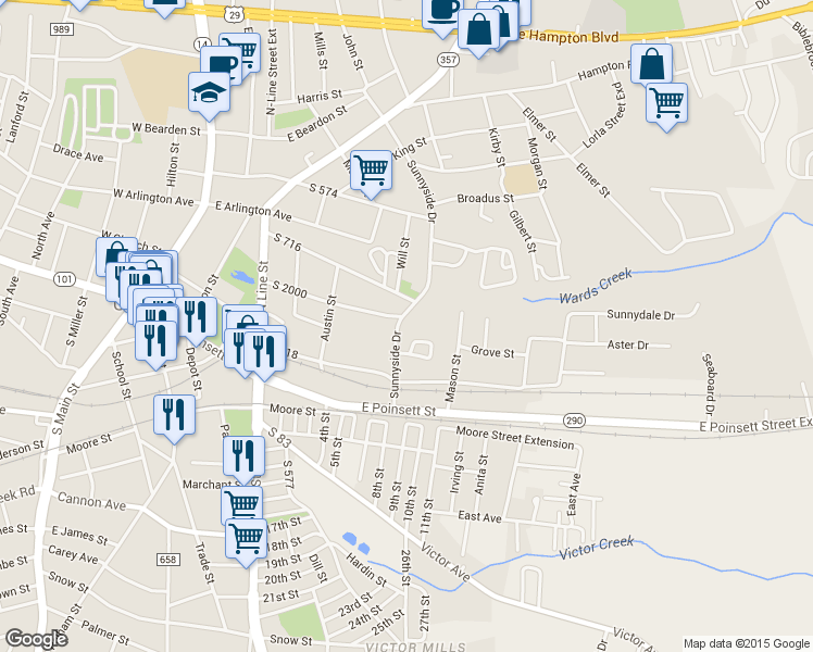map of restaurants, bars, coffee shops, grocery stores, and more near 216 Sunnyside Drive in Greer