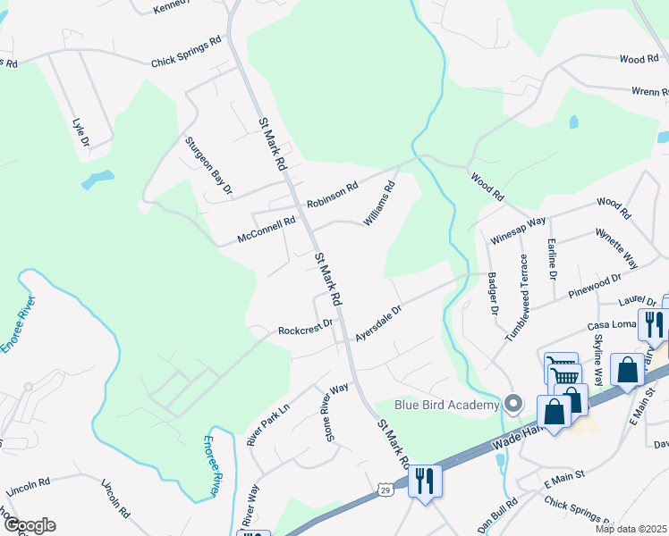 map of restaurants, bars, coffee shops, grocery stores, and more near 356 Saint Mark Road in Taylors