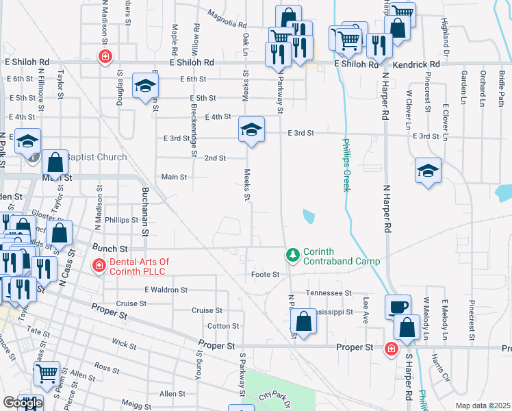 map of restaurants, bars, coffee shops, grocery stores, and more near 1700-1712 Holly Street in Corinth