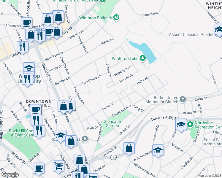 map of restaurants, bars, coffee shops, grocery stores, and more near 862 Mary Knoll Court in Rock Hill