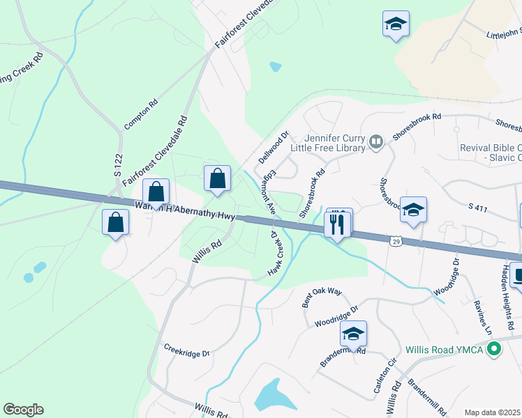 map of restaurants, bars, coffee shops, grocery stores, and more near 9006-9028 Warren H Abernathy Highway in Spartanburg