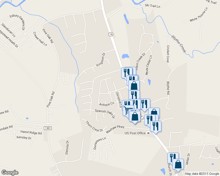 map of restaurants, bars, coffee shops, grocery stores, and more near 3909 Hermes Ln in Waxhaw