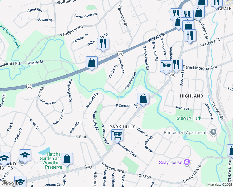 map of restaurants, bars, coffee shops, grocery stores, and more near 300 Fairforest Road in Spartanburg