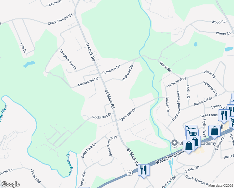 map of restaurants, bars, coffee shops, grocery stores, and more near 356 Saint Mark Road in Taylors