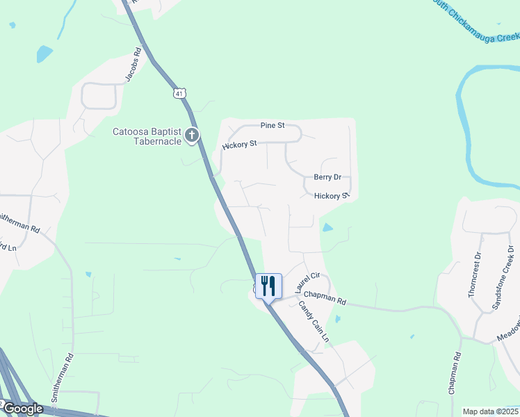 map of restaurants, bars, coffee shops, grocery stores, and more near 74 Tipton Drive in Ringgold