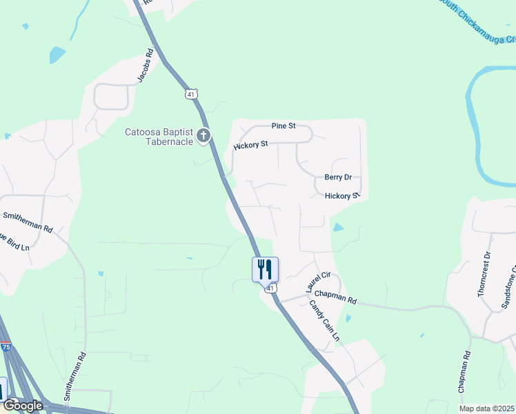 map of restaurants, bars, coffee shops, grocery stores, and more near 56 Tipton Drive in Ringgold
