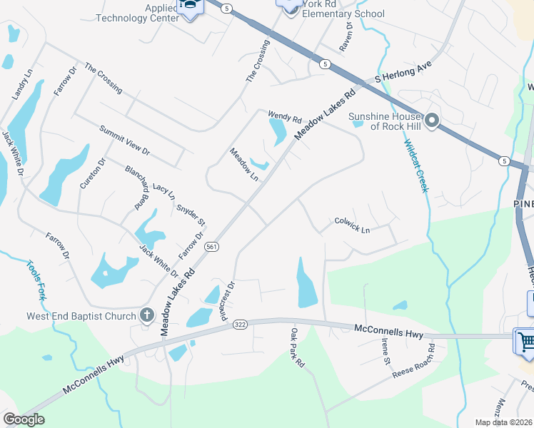 map of restaurants, bars, coffee shops, grocery stores, and more near 1188 Pinecrest Drive in Rock Hill