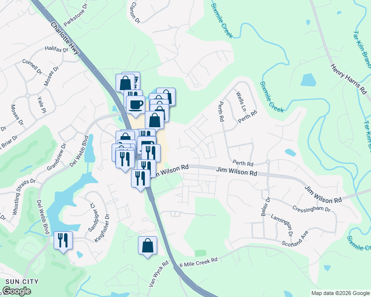 map of restaurants, bars, coffee shops, grocery stores, and more near 8334 Hibiscus Lane in Indian Land