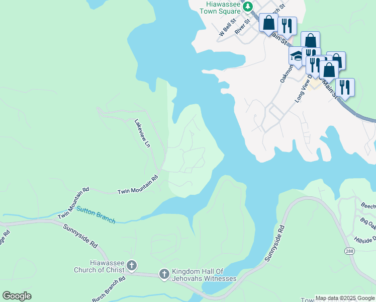 map of restaurants, bars, coffee shops, grocery stores, and more near 170 Windjammer Drive in Hiawassee