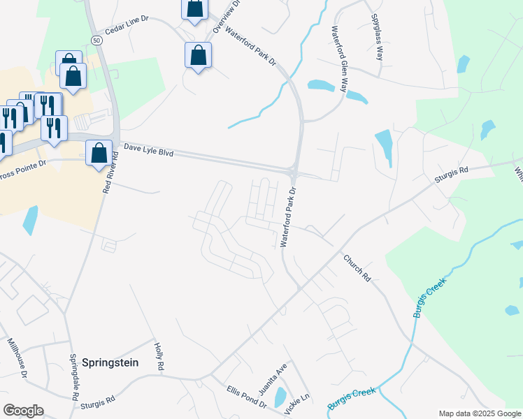 map of restaurants, bars, coffee shops, grocery stores, and more near 117-429 Waterford Park Drive in Rock Hill