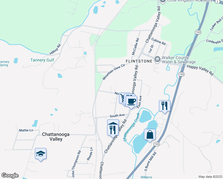 map of restaurants, bars, coffee shops, grocery stores, and more near 22 Bankston Avenue in Chattanooga Valley