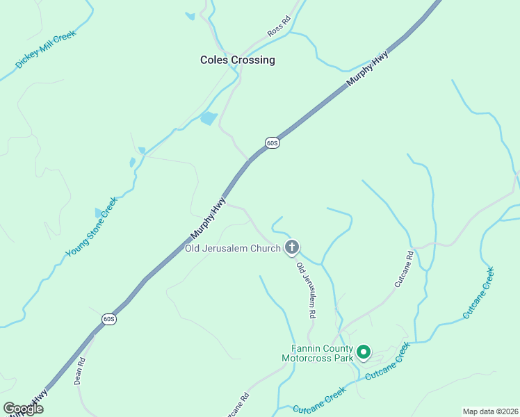 map of restaurants, bars, coffee shops, grocery stores, and more near 600-620 Old Jerusulem Road in Mineral Bluff