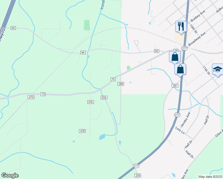 map of restaurants, bars, coffee shops, grocery stores, and more near 7060 County Road 75 in Bridgeport