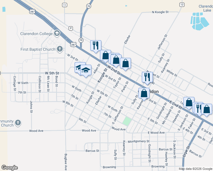 map of restaurants, bars, coffee shops, grocery stores, and more near West 4th Street in Clarendon