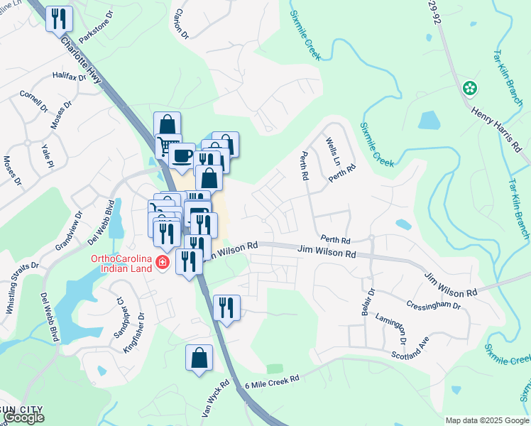map of restaurants, bars, coffee shops, grocery stores, and more near 4007 Black Walnut Way in Indian Land