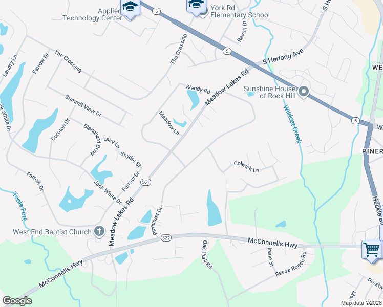 map of restaurants, bars, coffee shops, grocery stores, and more near 1188 Pinecrest Drive in Rock Hill