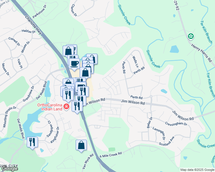 map of restaurants, bars, coffee shops, grocery stores, and more near 4007 Black Walnut Way in Indian Land