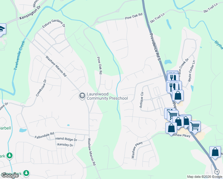 map of restaurants, bars, coffee shops, grocery stores, and more near 3908 Cassidy Drive in Waxhaw