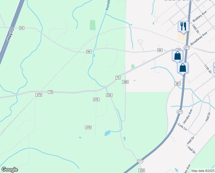 map of restaurants, bars, coffee shops, grocery stores, and more near 7060 County Road 75 in Bridgeport