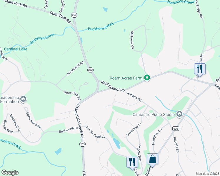 map of restaurants, bars, coffee shops, grocery stores, and more near 1720 Reid School Road in Taylors