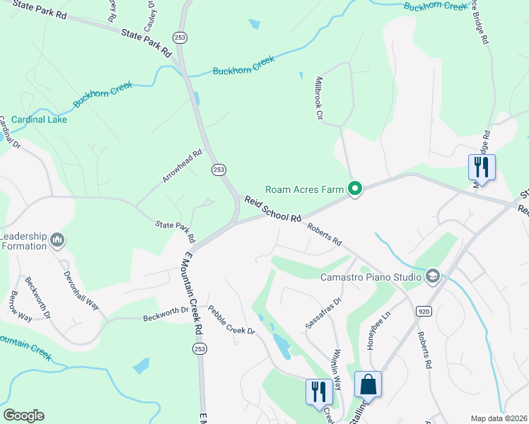 map of restaurants, bars, coffee shops, grocery stores, and more near 1720 Reid School Road in Taylors
