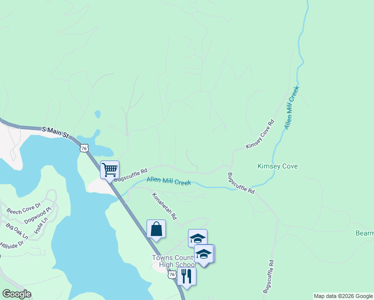 map of restaurants, bars, coffee shops, grocery stores, and more near 699 McRidge Road in Hiawassee
