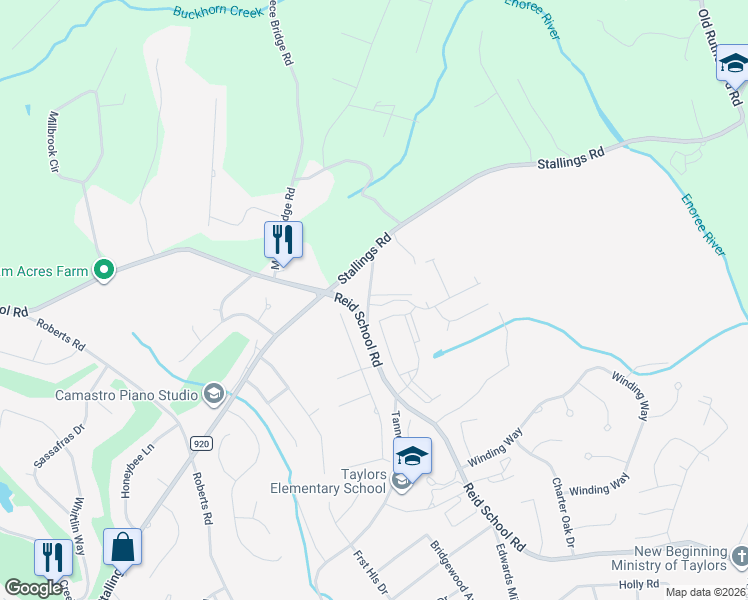 map of restaurants, bars, coffee shops, grocery stores, and more near 106 Foster Road in Taylors