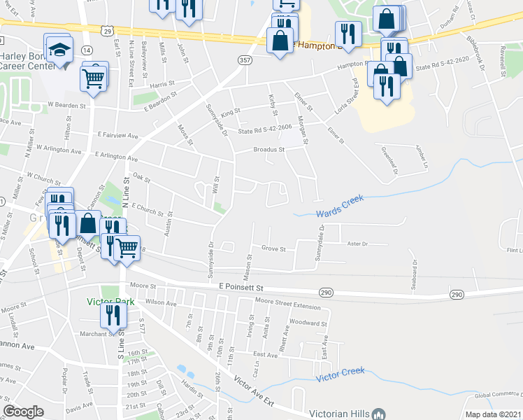 map of restaurants, bars, coffee shops, grocery stores, and more near 12 Victor Court in Greer