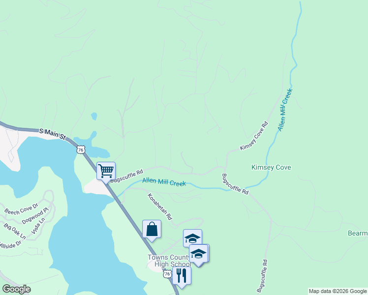 map of restaurants, bars, coffee shops, grocery stores, and more near 699 McRidge Road in Hiawassee