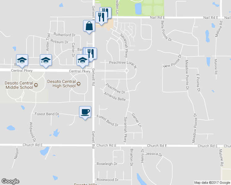 map of restaurants, bars, coffee shops, grocery stores, and more near 3179 Peachtree Drive in Southaven