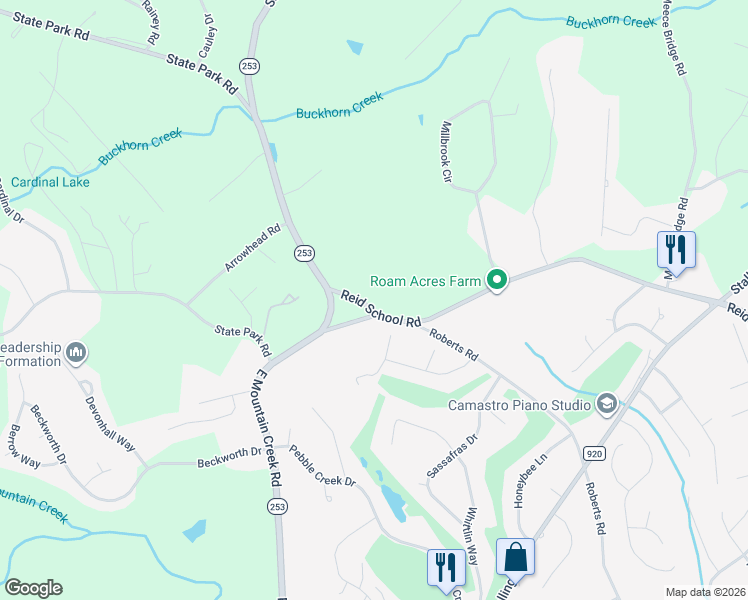 map of restaurants, bars, coffee shops, grocery stores, and more near 1720 Reid School Road in Taylors