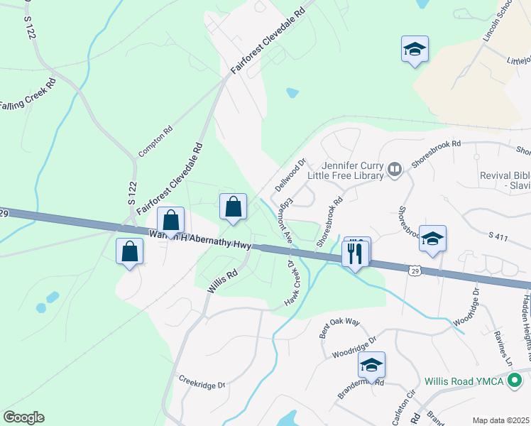 map of restaurants, bars, coffee shops, grocery stores, and more near 252 Dellwood Drive in Spartanburg