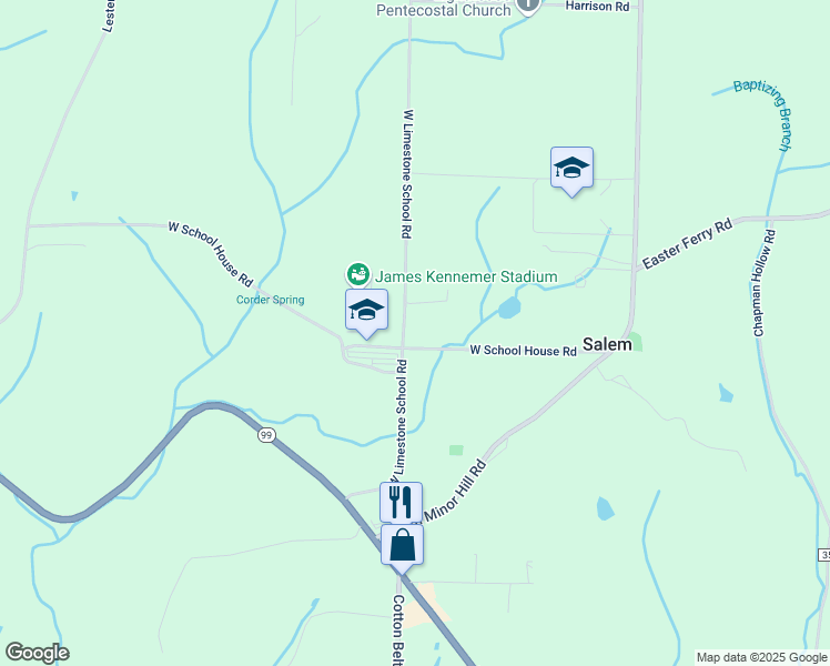 map of restaurants, bars, coffee shops, grocery stores, and more near 26034 West Limestone School Road in Lester