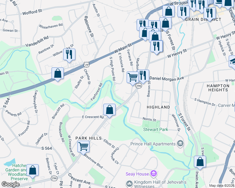 map of restaurants, bars, coffee shops, grocery stores, and more near 337 South High Point Road in Spartanburg