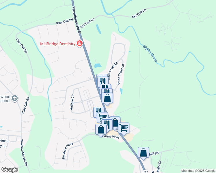map of restaurants, bars, coffee shops, grocery stores, and more near 1983 Trace Creek Drive in Waxhaw