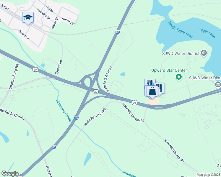 map of restaurants, bars, coffee shops, grocery stores, and more near 110 New Hope Drive in Wellford