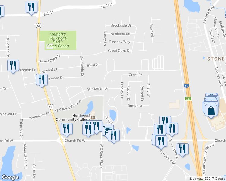 map of restaurants, bars, coffee shops, grocery stores, and more near 915 McGowan Drive in Southaven