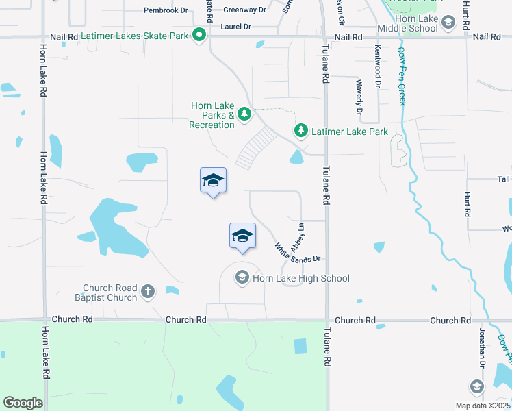 map of restaurants, bars, coffee shops, grocery stores, and more near 3402 White Sands Drive in Horn Lake