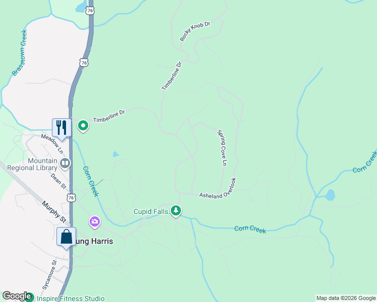 map of restaurants, bars, coffee shops, grocery stores, and more near 4161 Asheland Cove Drive in Young Harris